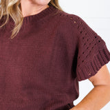 Tuscany Brown Short Sleeve Crewneck Sweater Glam