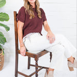 Tuscany Brown Short Sleeve Crewneck Sweater Glam