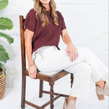 Tuscany Brown Short Sleeve Crewneck Sweater Glam
