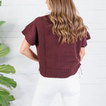 Tuscany Brown Short Sleeve Crewneck Sweater Glam