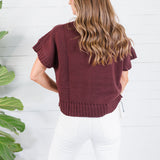 Tuscany Brown Short Sleeve Crewneck Sweater Glam