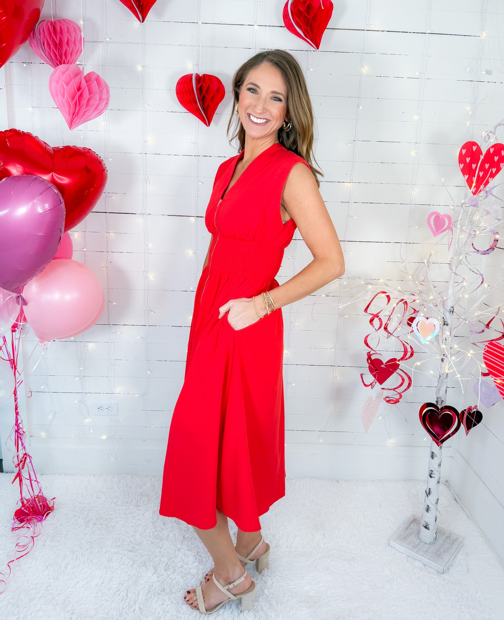 Tyson Red Zip Front Maxi Dress Entro