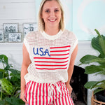 USA Flag Crochet Sleeveless Sweater