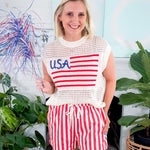 USA Flag Crochet Sleeveless Sweater