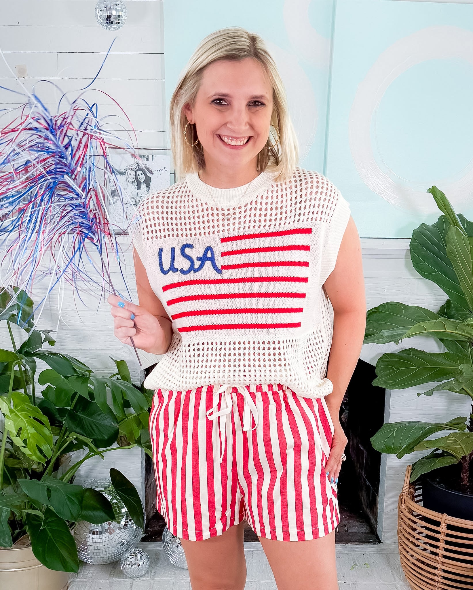 USA Flag Crochet Sleeveless Sweater