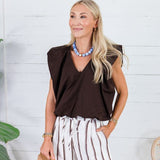 Benny Chocolate Poplin Bubble Hem Top