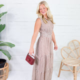 Peggy Brown Gingham Tiered Maxi Dress