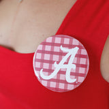 University of Alabama Pink & Crimson Gingham Gameday Button