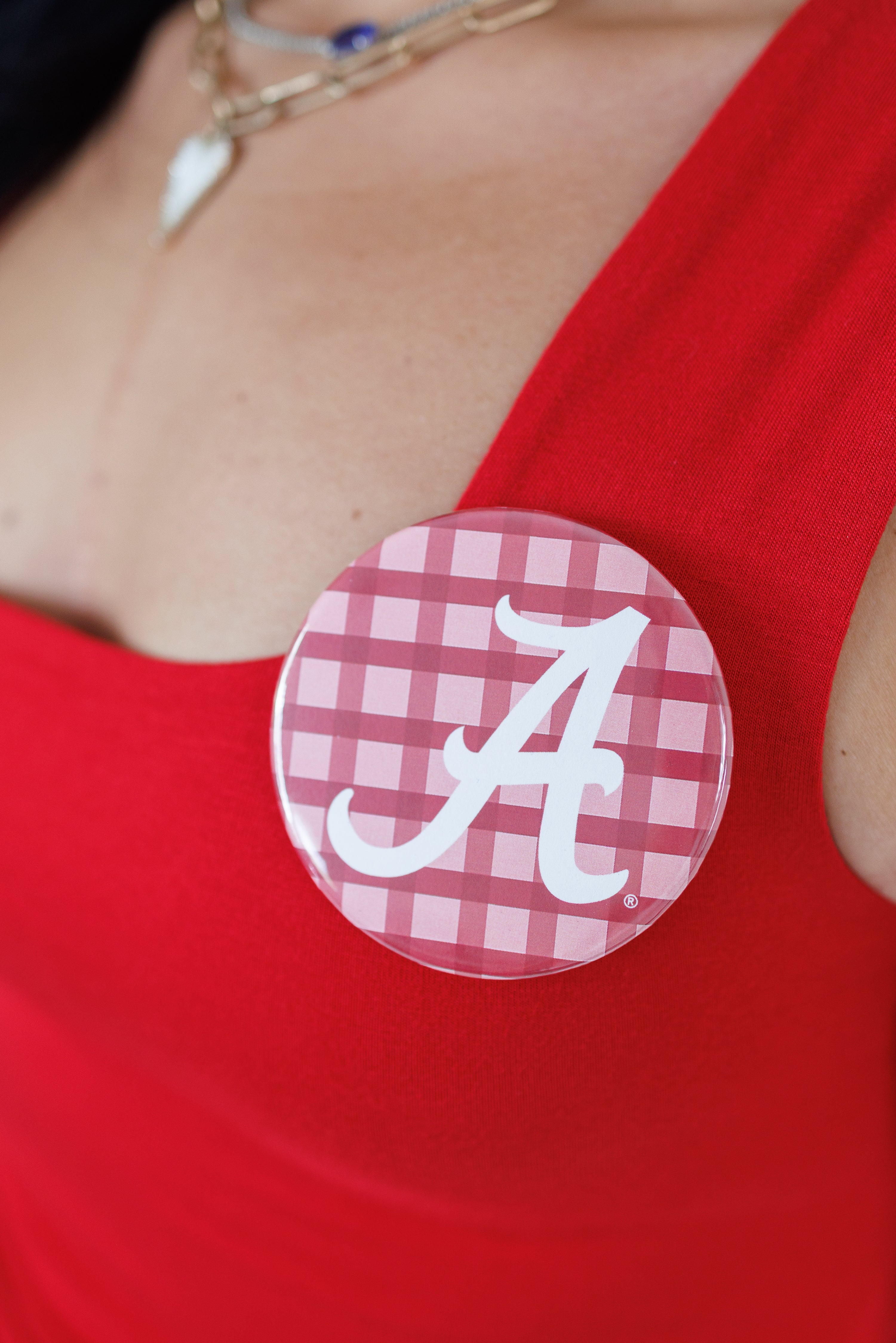 University of Alabama Pink & Crimson Gingham Gameday Button