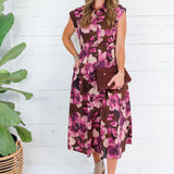 Ursula Brown Floral + Gold Button Maxi Dress Entro