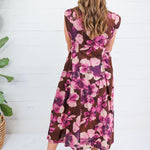Ursula Brown Floral + Gold Button Maxi Dress Entro