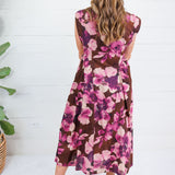 Ursula Brown Floral + Gold Button Maxi Dress Entro