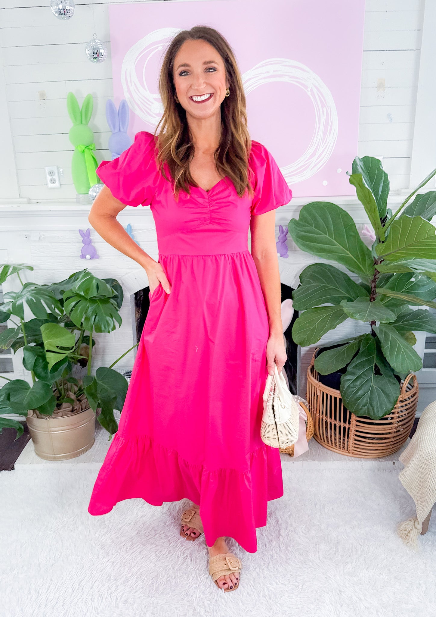 Uva Fuschia Bubble Hem Poplin Maxi Dress