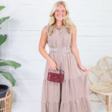 Peggy Brown Gingham Tiered Maxi Dress