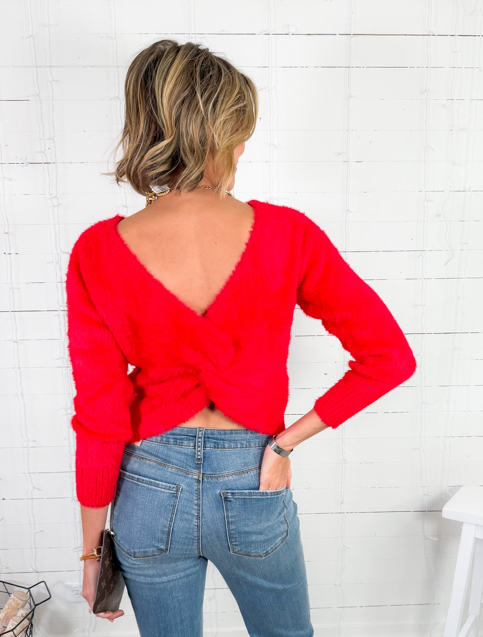 Vandy Red Cross Back Fuzzy Sweater Molly Bracken