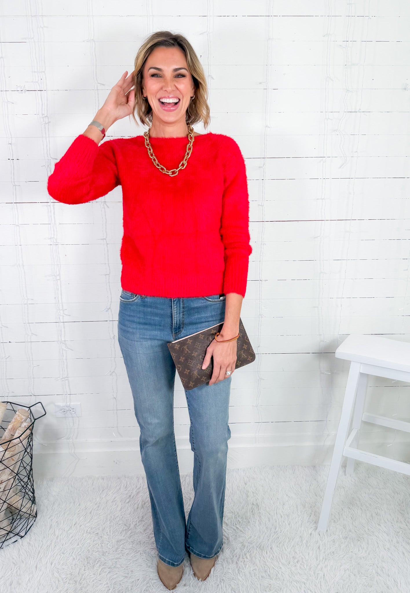 Vandy Red Cross Back Fuzzy Sweater Molly Bracken