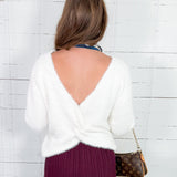 Vandy White Cross Back Fuzzy Sweater Molly Bracken