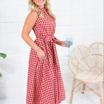 Vanessa Red + Ecru Gingham Midi Dress Pinch 