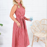 Vanessa Red + Ecru Gingham Midi Dress Pinch 