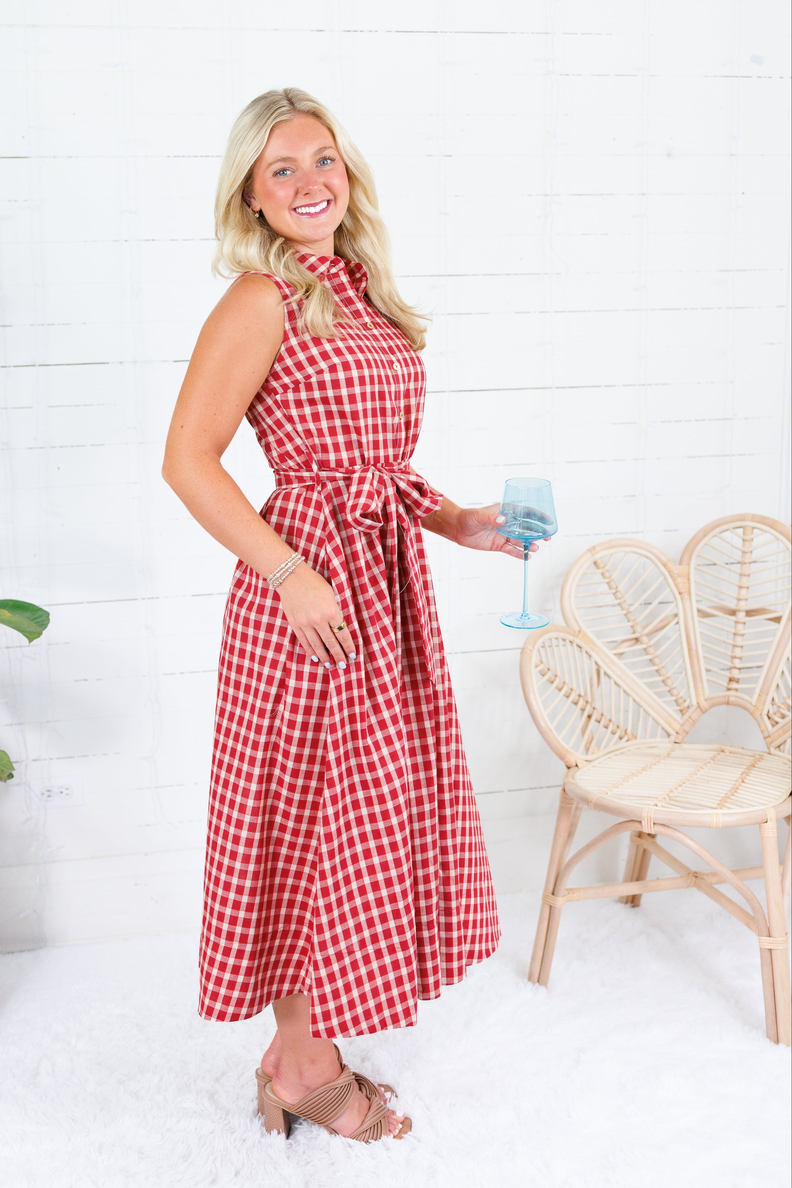 Vanessa Red + Ecru Gingham Midi Dress Pinch 
