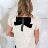 Velvet Bow and Back Zipper Detailed Taupe Top