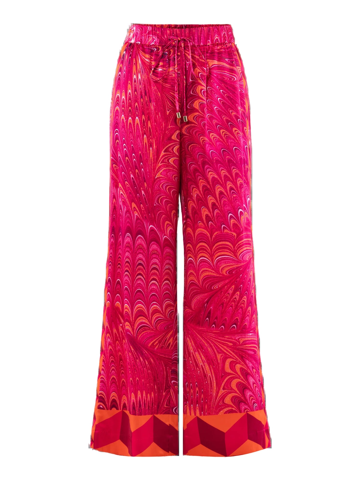 Colorful patterned pants on a white background