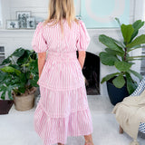 Venice Pink + White Stripe Midi Dress