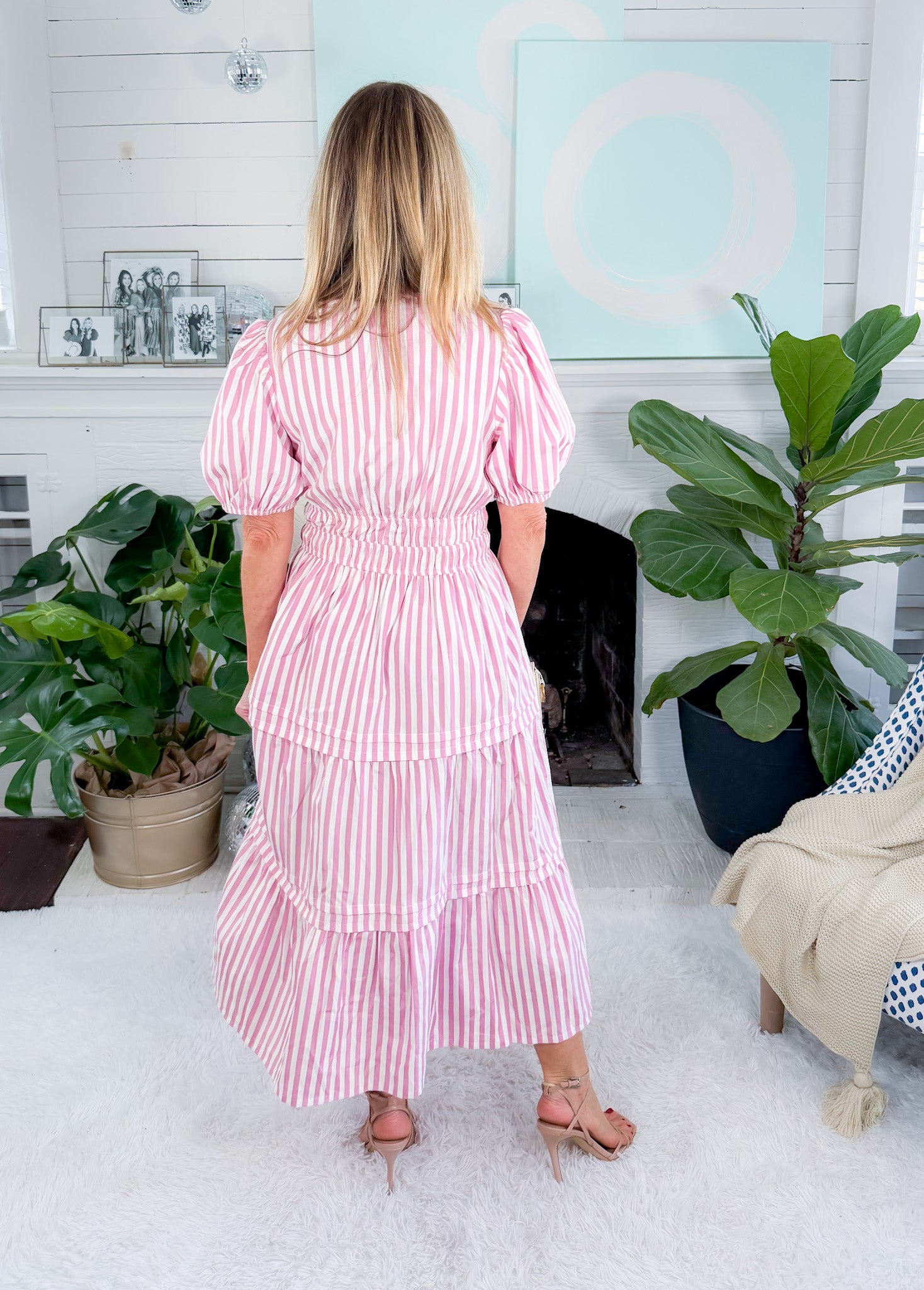 Venice Pink + White Stripe Midi Dress