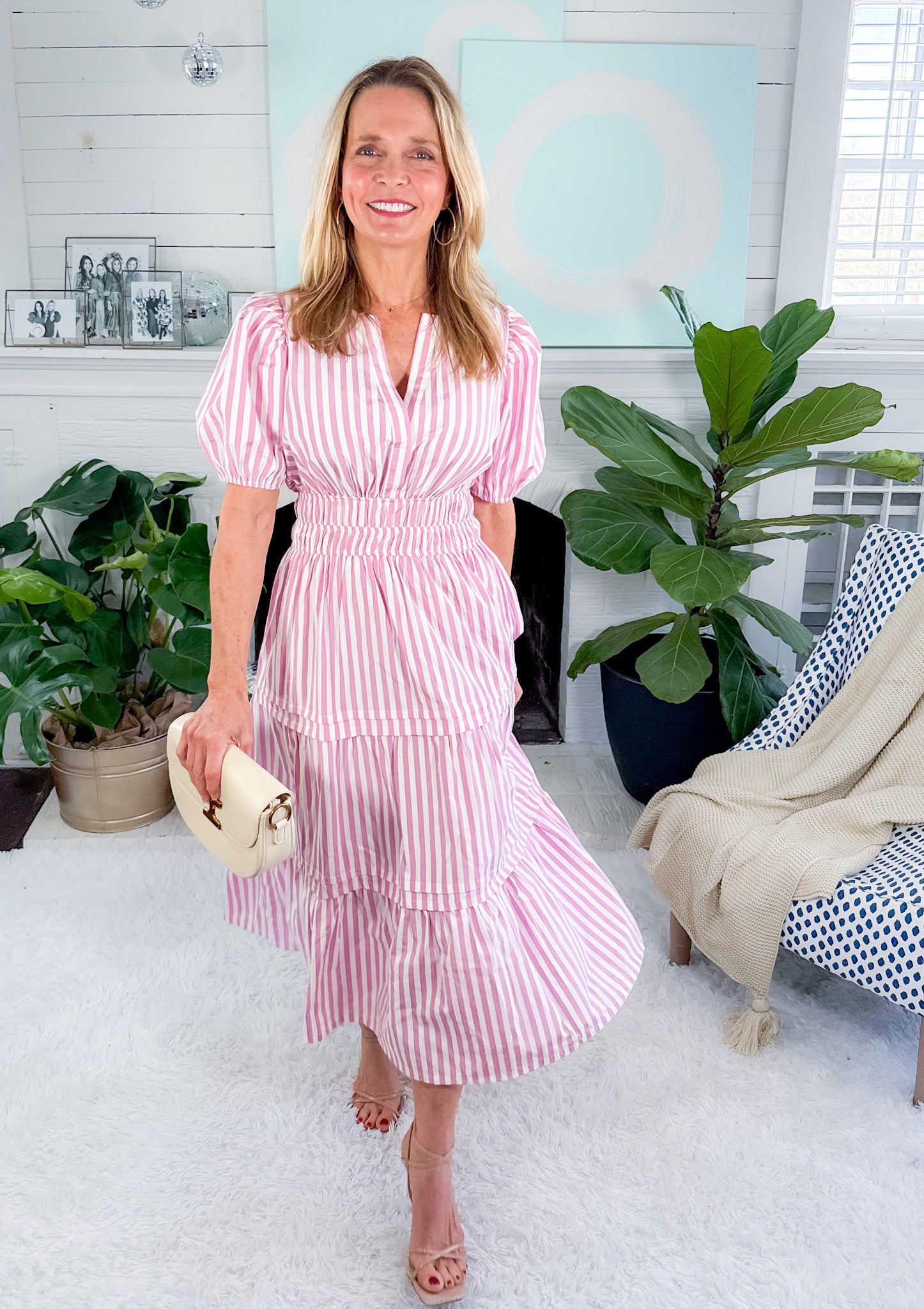 Venice Pink + White Stripe Midi Dress