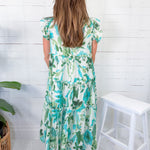 Vera Aqua Watercolor Floral Midi Dress GIGIO