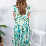 Vera Aqua Watercolor Floral Midi Dress GIGIO