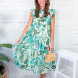 Vera Aqua Watercolor Floral Midi Dress GIGIO