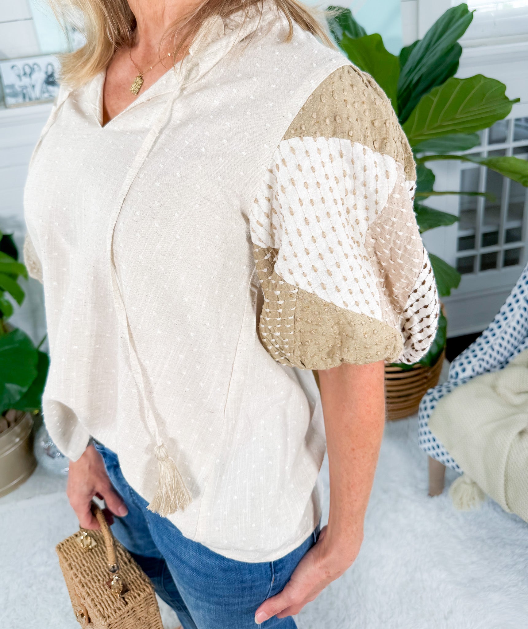 Verna Natural Patchwork Top THML