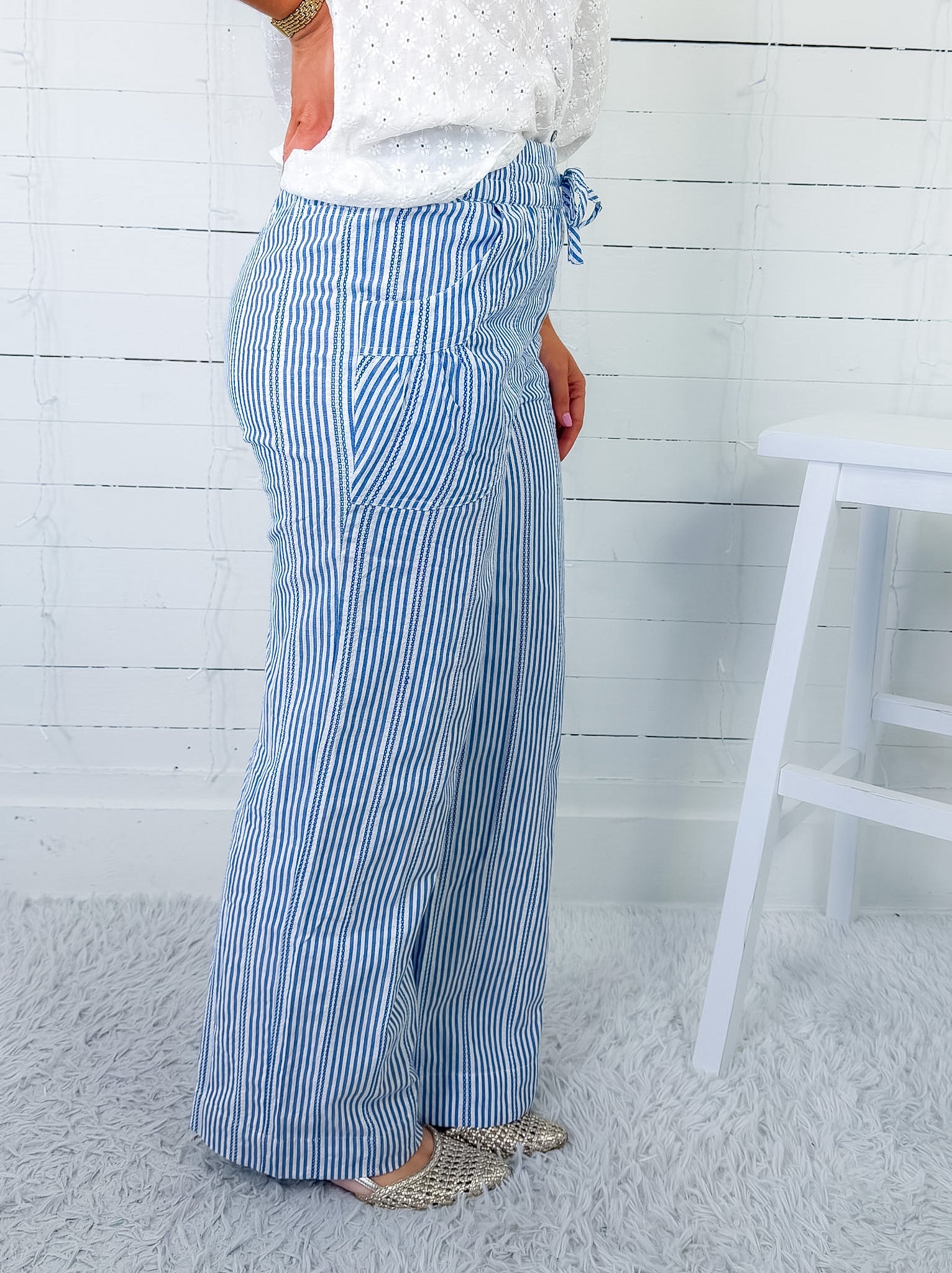 Vicky Chambray Blue Striped Pants