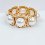 Vintage Inspired Pearl and Gold Stretch Bracelet