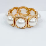 Vintage Inspired Pearl and Gold Stretch Bracelet