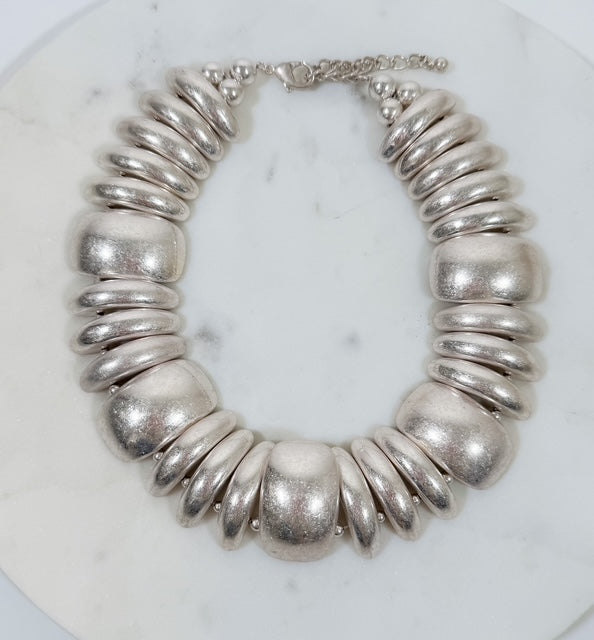 Vintage Silver Domed Shaped Short Chunky Necklace
