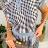 Vivian Blue Dot Checks Knit Top Lucy Paris