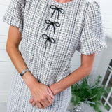 Vivienne Ivory Tweed Lurex Jeweled Bow Dress Adrienne