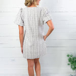 Vivienne Ivory Tweed Lurex Jeweled Bow Dress Adrienne