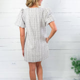 Vivienne Ivory Tweed Lurex Jeweled Bow Dress Adrienne