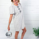 Vivienne Ivory Tweed Lurex Jeweled Bow Dress Adrienne