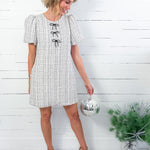 Vivienne Ivory Tweed Lurex Jeweled Bow Dress Adrienne