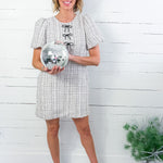 Vivienne Ivory Tweed Lurex Jeweled Bow Dress Adrienne