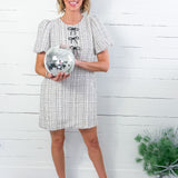 Vivienne Ivory Tweed Lurex Jeweled Bow Dress Adrienne