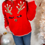 Vixen Red Glitzy Reindeer Sweater Jodifl