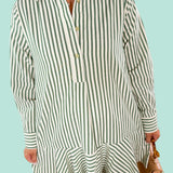 Wanda_Hunter_Green_Ivory_Stripe_Mini_Dress