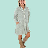 Wanda_Hunter_Green_Ivory_Stripe_Mini_Dress