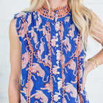 Watson Blue + Orange Tiger Button Dress THML