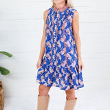 Watson Blue + Orange Tiger Button Dress THML